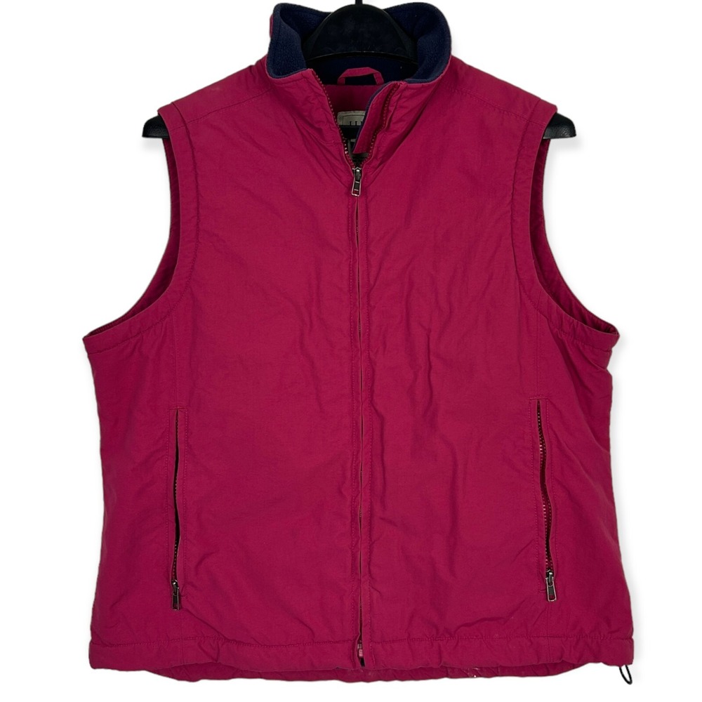 LL Bean Womens L Warm‎ Up Vest Pink Fleece Lined Nylon Full Zip 0WY09